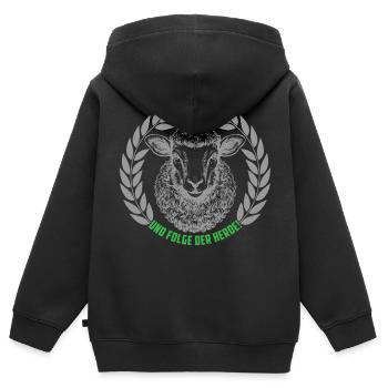Schaf bleib ruhig und folge der Herde - Kinder Premium Organic Zip Hoodie - Schwarz - Hinten - AI Model Kid Male (0cm)