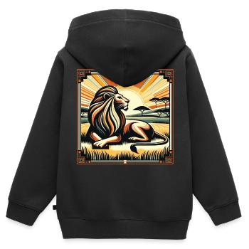 König Savanne Löwe Art Deco Style - Kinder Premium Organic Zip Hoodie - Schwarz - Hinten - AI Model Kid Male (0cm)