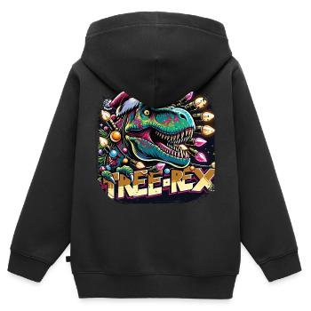 Le dinosaure Tree Rex fait vibrer Noël - Sweat Premium à capuche zippé enfant bio - noir - Dos - AI Model Kid Male (0cm)