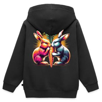 Bunny Love Bunnies Nibble Carrot Carrot Street Art - Kids Premium Organic Zip-up Hoodie - black - Back - AI Model Kid Male (0cm)