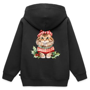 Chat au look de Noël - Sweat Premium à capuche zippé enfant bio - noir - Dos - AI Model Kid Male (0cm)