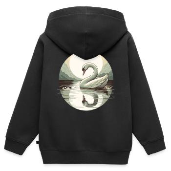 Le Lac des cygnes pleine lune réflexion Art déco - Sweat Premium à capuche zippé enfant bio - noir - Dos - AI Model Kid Male (0cm)