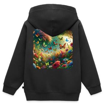 Lebendiges Gemälde Schmetterlinge Flora Fauna - Kinder Premium Organic Zip Hoodie - Schwarz - Hinten - AI Model Kid Male (0cm)