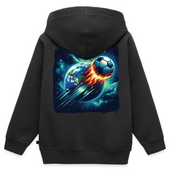 Le football à boule de feu tire dans l’espace - Sweat Premium à capuche zippé enfant bio - noir - Dos - AI Model Kid Male (0cm)