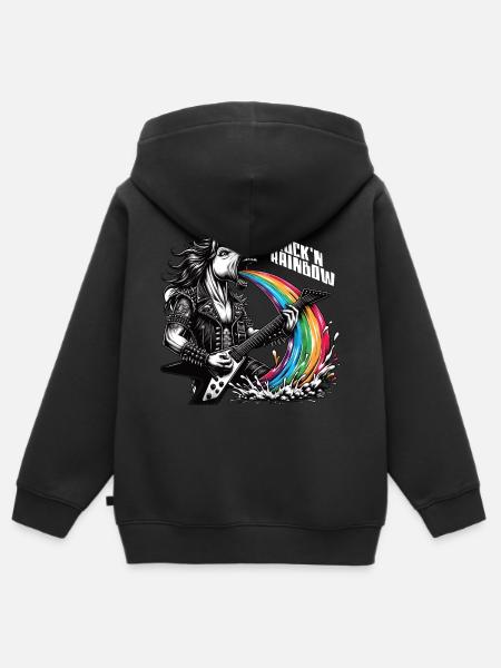 Rokkari Heavy Metal yksisarvinen Puks Rainbow - Lasten Premium vetoketjullinen huppari luomu - musta