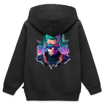 Cyber Gamer - Sweat Premium à capuche zippé enfant bio - noir - Dos - AI Model Kid Male (0cm)