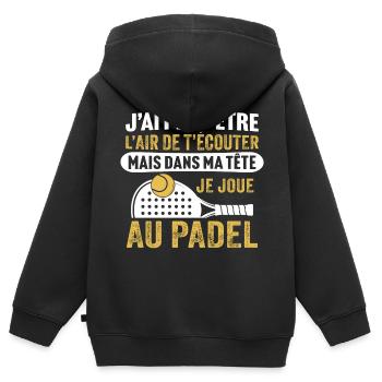 je joue au padel - Sweat Premium à capuche zippé enfant bio - noir - Dos - AI Model Kid Male (0cm)