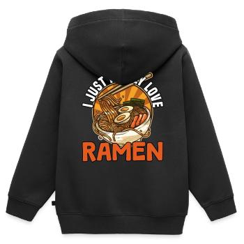J’adore vraiment les ramen - Sweat Premium à capuche zippé enfant bio - noir - Dos - AI Model Kid Male (0cm)