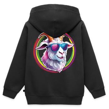 Ziegenbock mit Sonnenbrille in Farbkreisen - Kinder Premium Organic Zip Hoodie - Schwarz - Hinten - AI Model Kid Male (0cm)