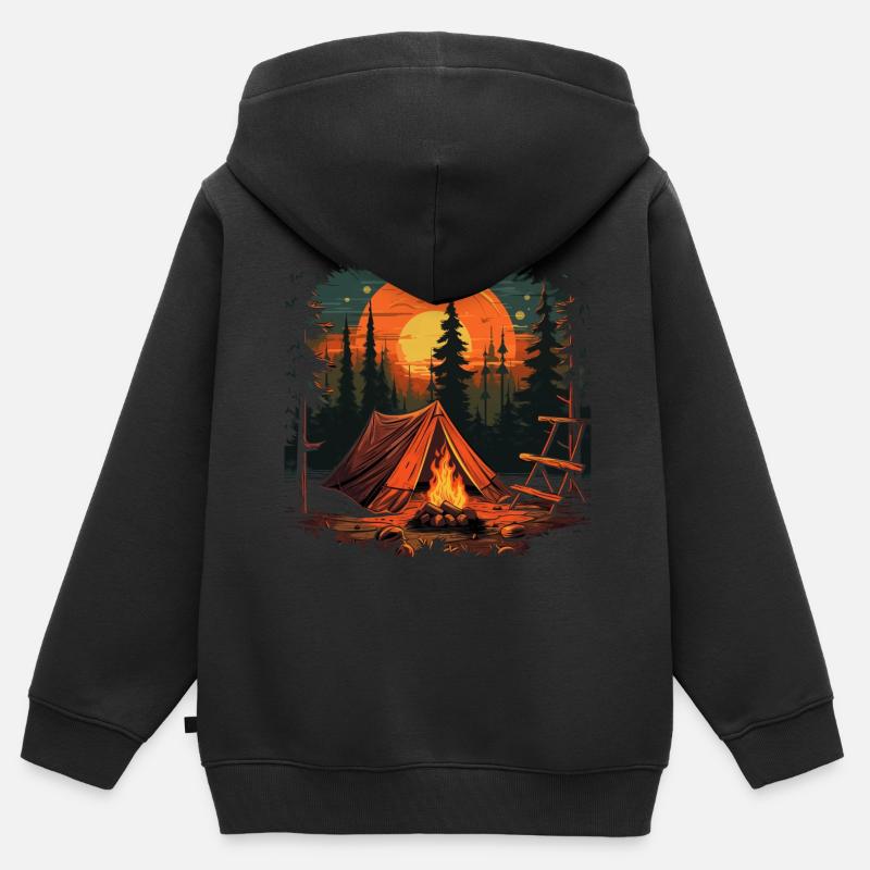 Feu de camp, feu de camp - Sweat Premium à capuche zippé enfant bio - noir