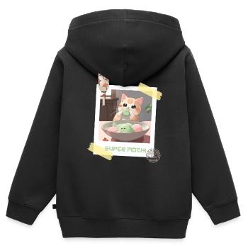 Kuschelige und entzückende Katze isst Mochi Japan Kawaii - Kinder Premium Organic Zip Hoodie - Schwarz - Hinten - AI Model Kid Male (0cm)