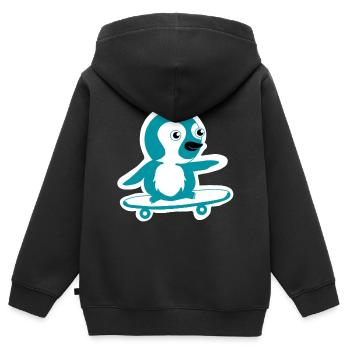 Pinguin Skateboard - Kinder Premium Organic Zip Hoodie - Schwarz - Hinten - AI Model Kid Male (0cm)