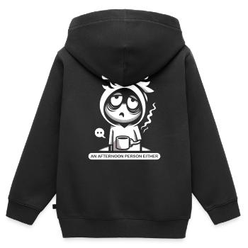 Pas une personne de l’après-midi non plus - Sweat Premium à capuche zippé enfant bio - noir - Dos - AI Model Kid Male (0cm)