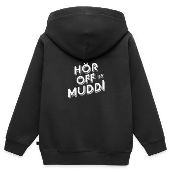Dialecte saxon Hör off de muddi - Sweat Premium à capuche zippé enfant bio - noir - Dos - AI Model Kid Male (0cm)