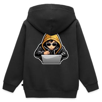 Hacking on - Kids Premium Organic Zip-up Hoodie - black - Back - AI Model Kid Male (0cm)