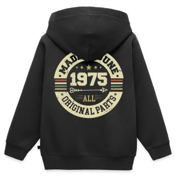 Juin 1975 Cadeau d’anniversaire juin 1975 Juin 1975 - Sweat Premium à capuche zippé enfant bio - noir - Dos - AI Model Kid Male (0cm)