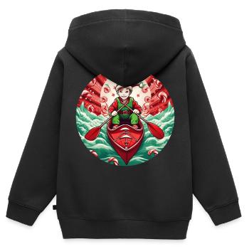Weihnachtself Kajakfahren - Kinder Premium Organic Zip Hoodie - Schwarz - Hinten - AI Model Kid Male (0cm)