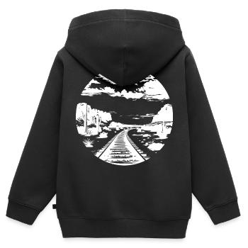 Railway Drawing - Kids Premium Organic Zip-up Hoodie - black - Back - AI Model Kid Male (0cm)
