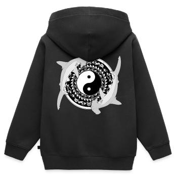 Yin Yang Hammerhaie - Kinder Premium Organic Zip Hoodie - Schwarz - Hinten - AI Model Kid Male (0cm)