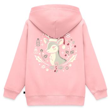 Festlicher Weihnachtshirsch mit Weihnachtsmütze - Kinder Premium Organic Zip Hoodie - Rosa - Hinten - AI Model Kid Female (0cm)