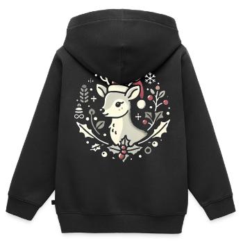 Festlicher Weihnachtshirsch mit Weihnachtsmütze - Kinder Premium Organic Zip Hoodie - Schwarz - Hinten - AI Model Kid Male (0cm)