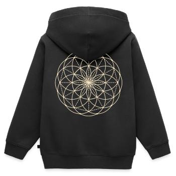 Géométrie sacrée Fleur - Sweat Premium à capuche zippé enfant bio - noir - Dos - AI Model Kid Male (0cm)