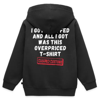 Contre les tarifs USA - Déclaration anti-douane - Sweat Premium à capuche zippé enfant bio - noir - Dos - AI Model Kid Male (0cm)