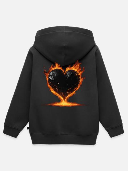 Schwarzes brennendes Herz - Kinder Premium Organic Zip Hoodie - Schwarz