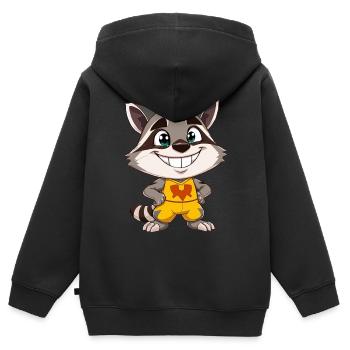 Frecher Waschbär - Kinder Premium Organic Zip Hoodie - Schwarz - Hinten - AI Model Kid Male (0cm)