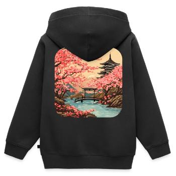 Tokio Tempel Kirschblüte Weltreise - Kinder Premium Organic Zip Hoodie - Schwarz - Hinten - AI Model Kid Male (0cm)