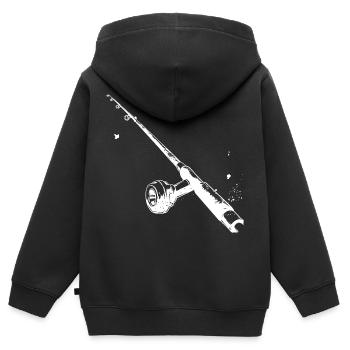 Angelrute Zeichnung - Kinder Premium Organic Zip Hoodie - Schwarz - Hinten - AI Model Kid Male (0cm)