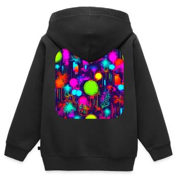Neon Party UV Elektro House Style - Kinder Premium Organic Zip Hoodie - Schwarz - Hinten - AI Model Kid Male (0cm)