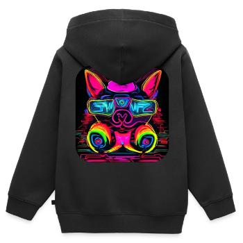 Neon UV Motiv Festival Trend Style - Kinder Premium Organic Zip Hoodie - Schwarz - Hinten - AI Model Kid Male (0cm)
