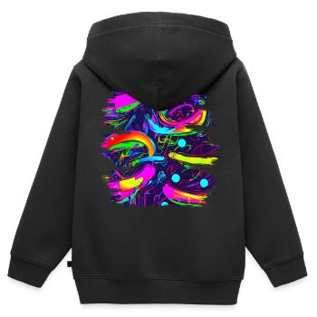 Neon Abstrakt Style Trend UV - Kinder Premium Organic Zip Hoodie - Schwarz - Hinten - AI Model Kid Male (0cm)
