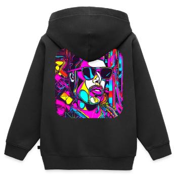 Neon Style UV Glow Party Trend - Kinder Premium Organic Zip Hoodie - Schwarz - Hinten - AI Model Kid Male (0cm)