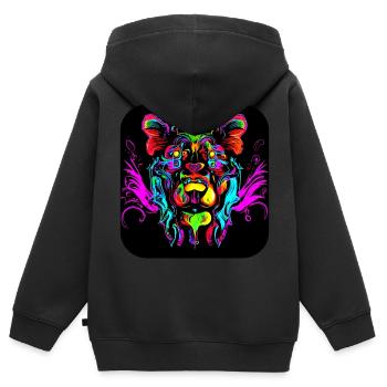Neon Cyberglow UV Abstrakt Style - Kinder Premium Organic Zip Hoodie - Schwarz - Hinten - AI Model Kid Male (0cm)