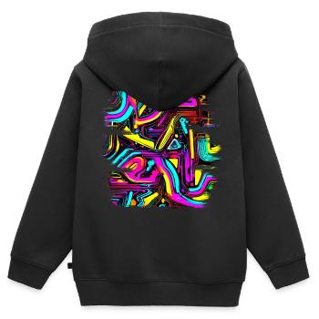 Neon Design abstrait UV Maison Style - Sweat Premium à capuche zippé enfant bio - noir - Dos - AI Model Kid Male (0cm)
