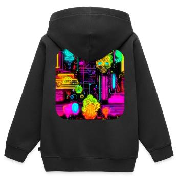Neon Abstrakt Style Trend UV - Kinder Premium Organic Zip Hoodie - Schwarz - Hinten - AI Model Kid Male (0cm)