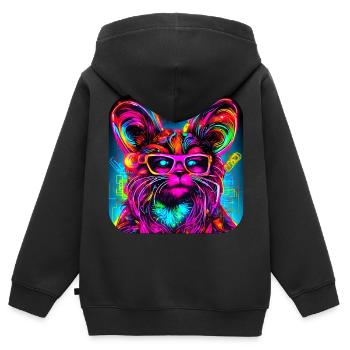 Neon Cyberglow UV Abstrakt Style - Kinder Premium Organic Zip Hoodie - Schwarz - Hinten - AI Model Kid Male (0cm)