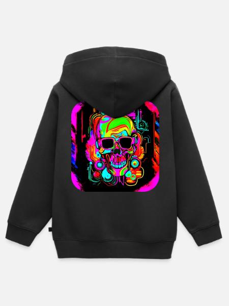Neon Style Schädel Leuchtreklame Glow - Kinder Premium Organic Zip Hoodie - Schwarz