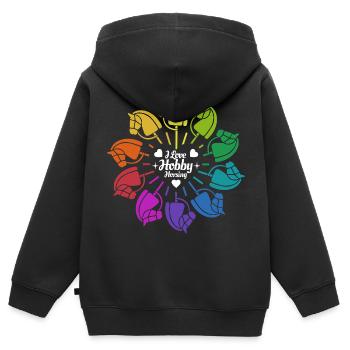 J’aime Hobby Horsing - Coeur - Hobby - Sweat Premium à capuche zippé enfant bio - noir - Dos - AI Model Kid Male (0cm)