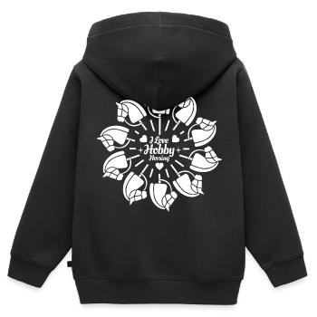 J’aime Hobby Horsing - Coeur - Hobby - Sweat Premium à capuche zippé enfant bio - noir - Dos - AI Model Kid Male (0cm)