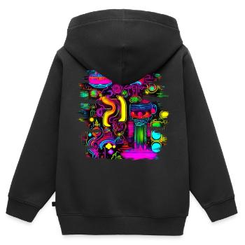 Neon Fluorescent UV Electro Music Party - Kinder Premium Organic Zip Hoodie - Schwarz - Hinten - AI Model Kid Male (0cm)