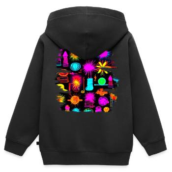Neon Colorful Glow Party Electro - Kinder Premium Organic Zip Hoodie - Schwarz - Hinten - AI Model Kid Male (0cm)