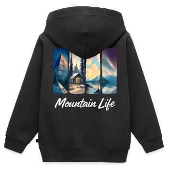 Berglandschaft mit See und Waldhütte - Kinder Premium Organic Zip Hoodie - Schwarz - Hinten - AI Model Kid Male (0cm)
