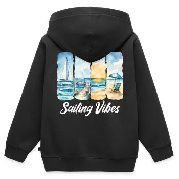 Découvrez l’atmosphère de la navigation en bord de mer - Sweat Premium à capuche zippé enfant bio - noir - Dos - AI Model Kid Male (0cm)