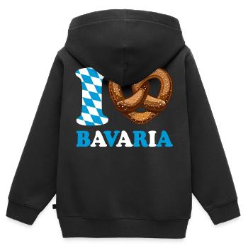 I Love Bavaria Brezel - Herz - Spruch - Kinder Premium Organic Zip Hoodie - Schwarz - Hinten - AI Model Kid Male (0cm)