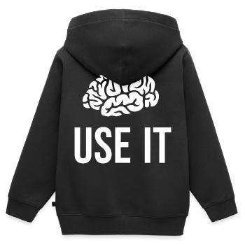 Dictons amusants pour les smartasses et les high-flyers - Sweat Premium à capuche zippé enfant bio - noir - Dos - AI Model Kid Male (0cm)