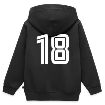 Trikotnummer 18 – Geschenk zum 18. Geburtstag - Kinder Premium Organic Zip Hoodie - Schwarz - Hinten - AI Model Kid Male (0cm)