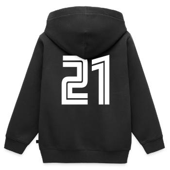 Trikotnummer 21 – Geschenk zum 21. Jubiläum - Kinder Premium Organic Zip Hoodie - Schwarz - Hinten - AI Model Kid Male (0cm)